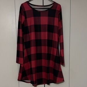 Red and Black Plaid Long Sleeve Dress